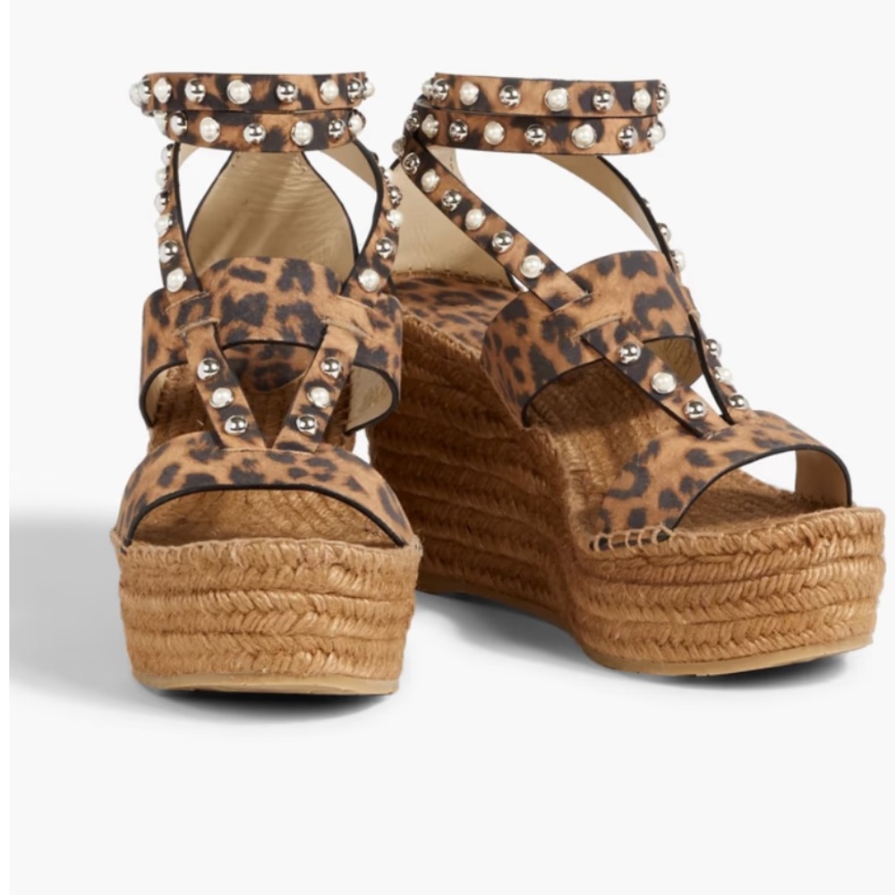 JIMMY CHOO Danica 110 5.5 embellished leopard suede espadrille wedge sandals